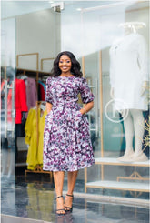 Elegant purple floral midi dress
